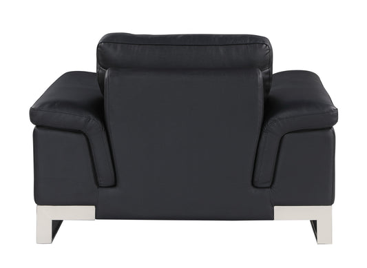 49" Black And Silver Genuine Leather Arm Chair