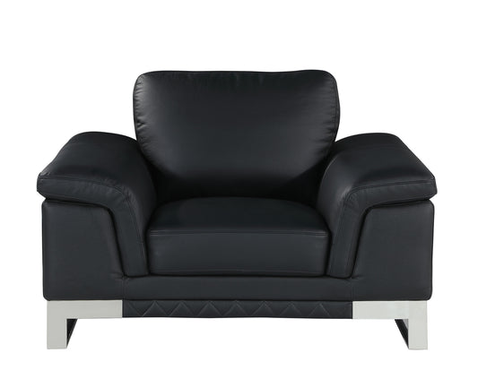 49" Black And Silver Genuine Leather Arm Chair
