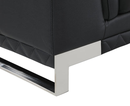 49" Black And Silver Genuine Leather Arm Chair