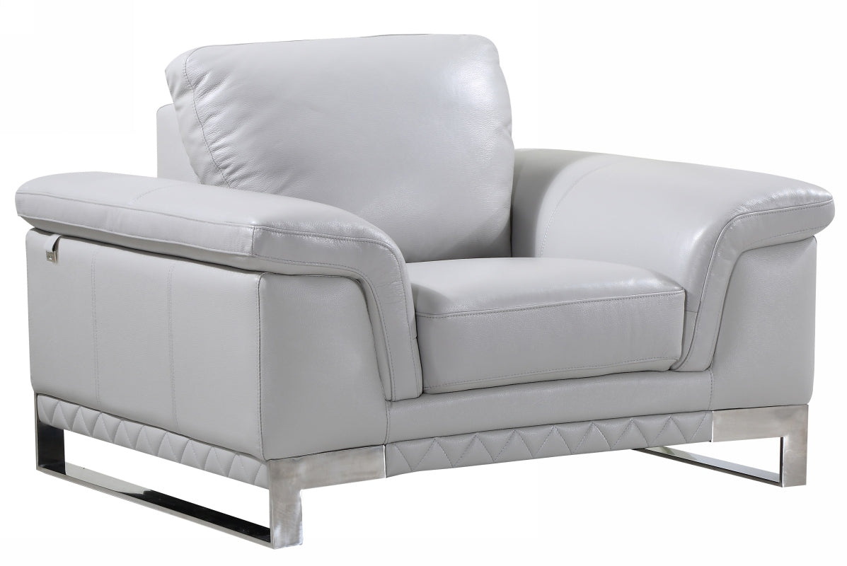 49" Dark Gray And Silver Genuine Leather Arm Chair