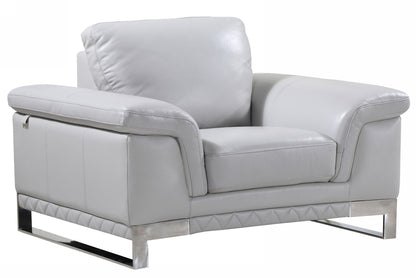 49" Dark Gray And Silver Genuine Leather Arm Chair