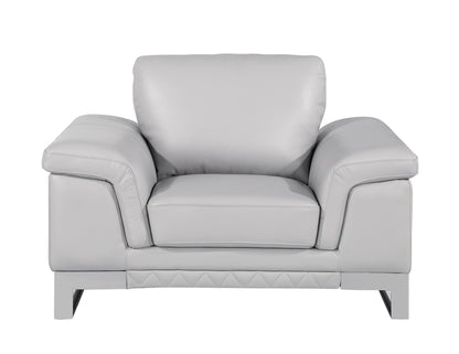 49" Dark Gray And Silver Genuine Leather Arm Chair