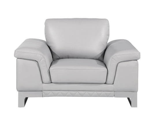 49" Dark Gray And Silver Genuine Leather Arm Chair