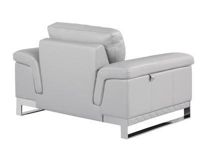 49" Dark Gray And Silver Genuine Leather Arm Chair