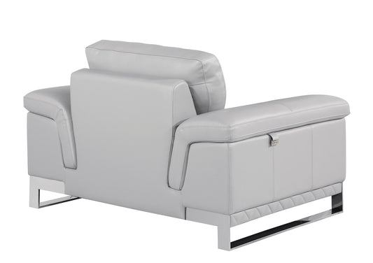 49" Dark Gray And Silver Genuine Leather Arm Chair