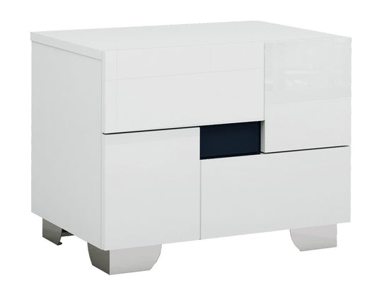 18" White Solid and Manufactured Wood And Mirrored Glass Two Drawer Nightstand
