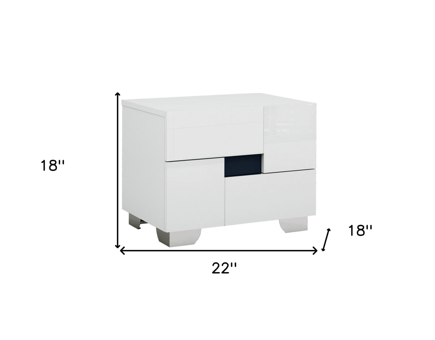 18" White Solid and Manufactured Wood And Mirrored Glass Two Drawer Nightstand