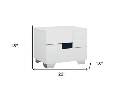 18" White Solid and Manufactured Wood And Mirrored Glass Two Drawer Nightstand