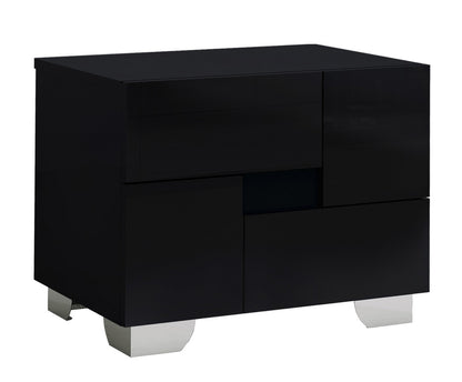 18" Black Wood And Mirrored Glass Two Drawer Nightstand