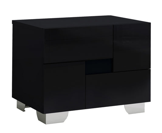 18" Black Wood And Mirrored Glass Two Drawer Nightstand