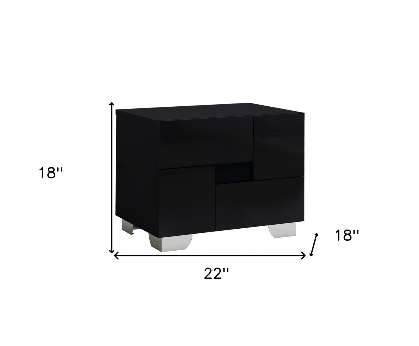 18" Black Wood And Mirrored Glass Two Drawer Nightstand