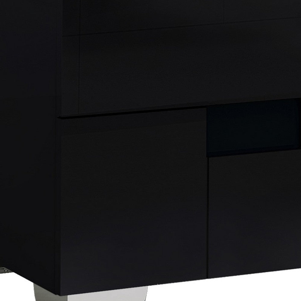18" Black Wood And Mirrored Glass Two Drawer Nightstand