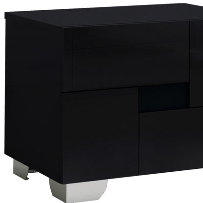 18" Black Wood And Mirrored Glass Two Drawer Nightstand