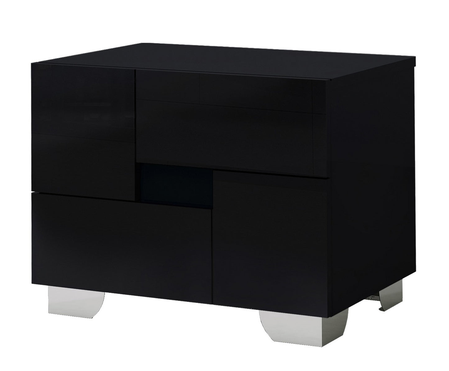 18" Black Wood And Mirrored Glass Two Drawer Nightstand