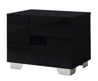18" Black Wood And Mirrored Glass Two Drawer Nightstand