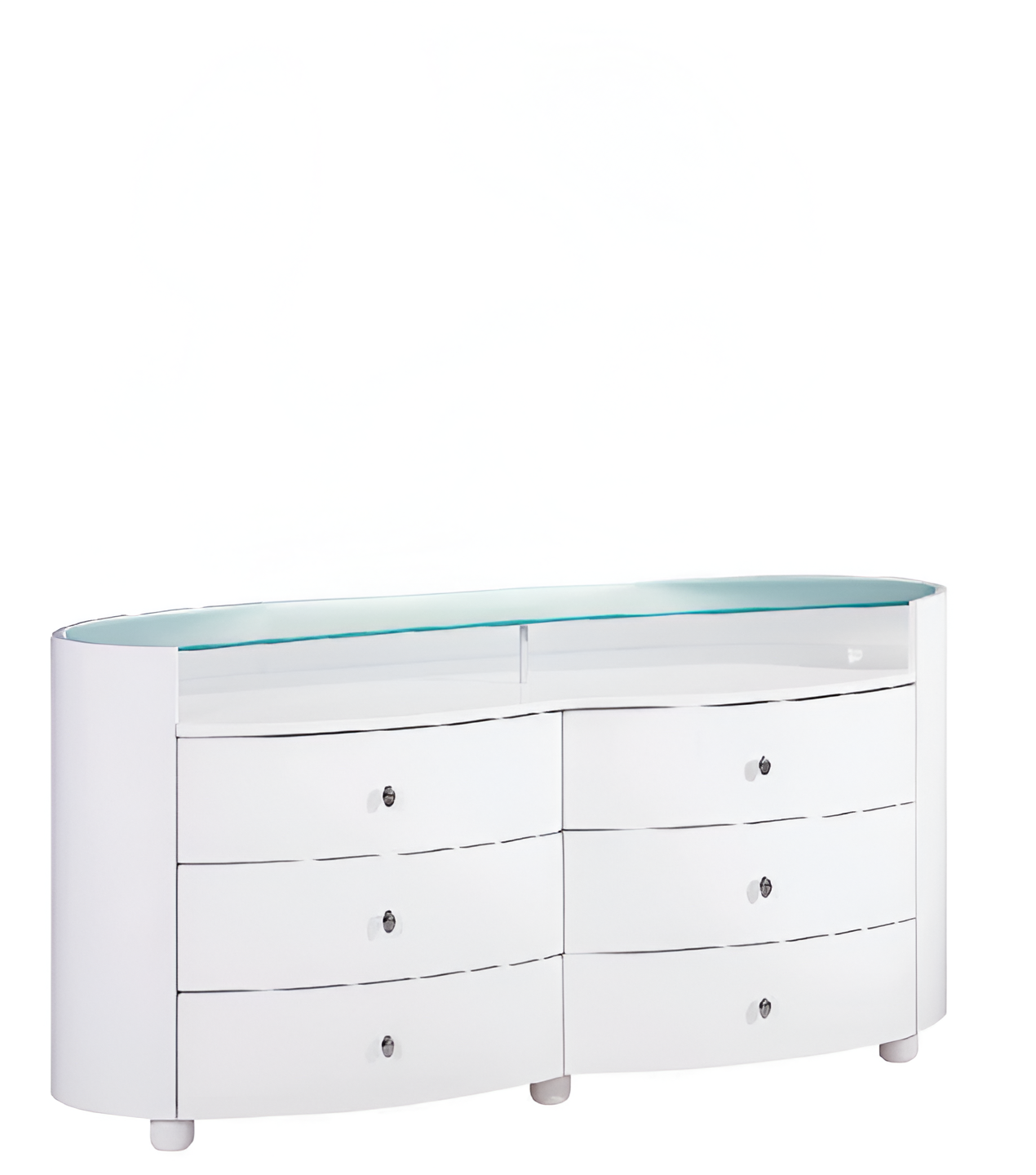 63" White Wood Six Drawer Double Dresser