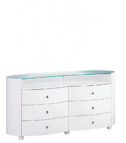63" White Wood Six Drawer Double Dresser