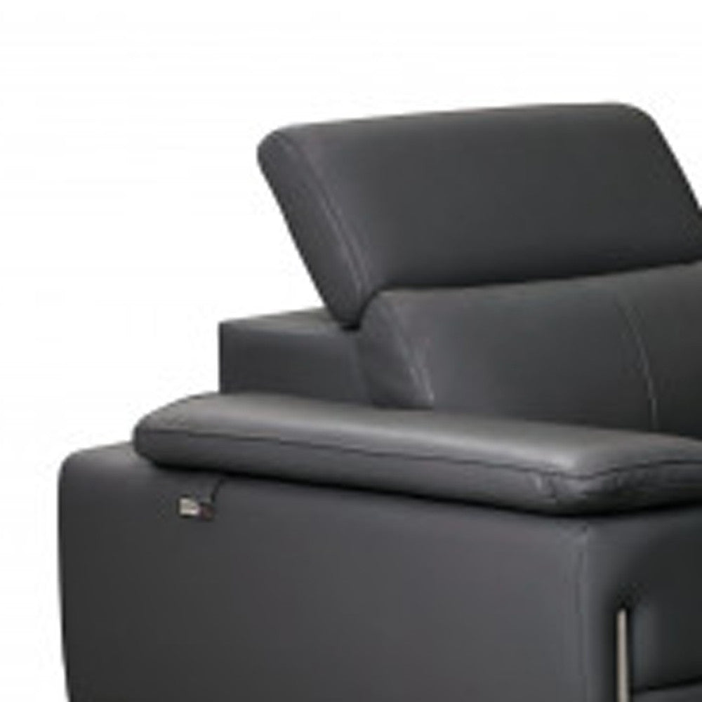 Three Piece Indoor Dark Gray Italian Leather Six Person Seating Set