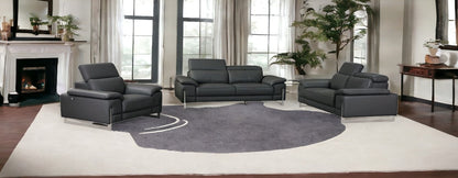 Three Piece Indoor Dark Gray Italian Leather Six Person Seating Set