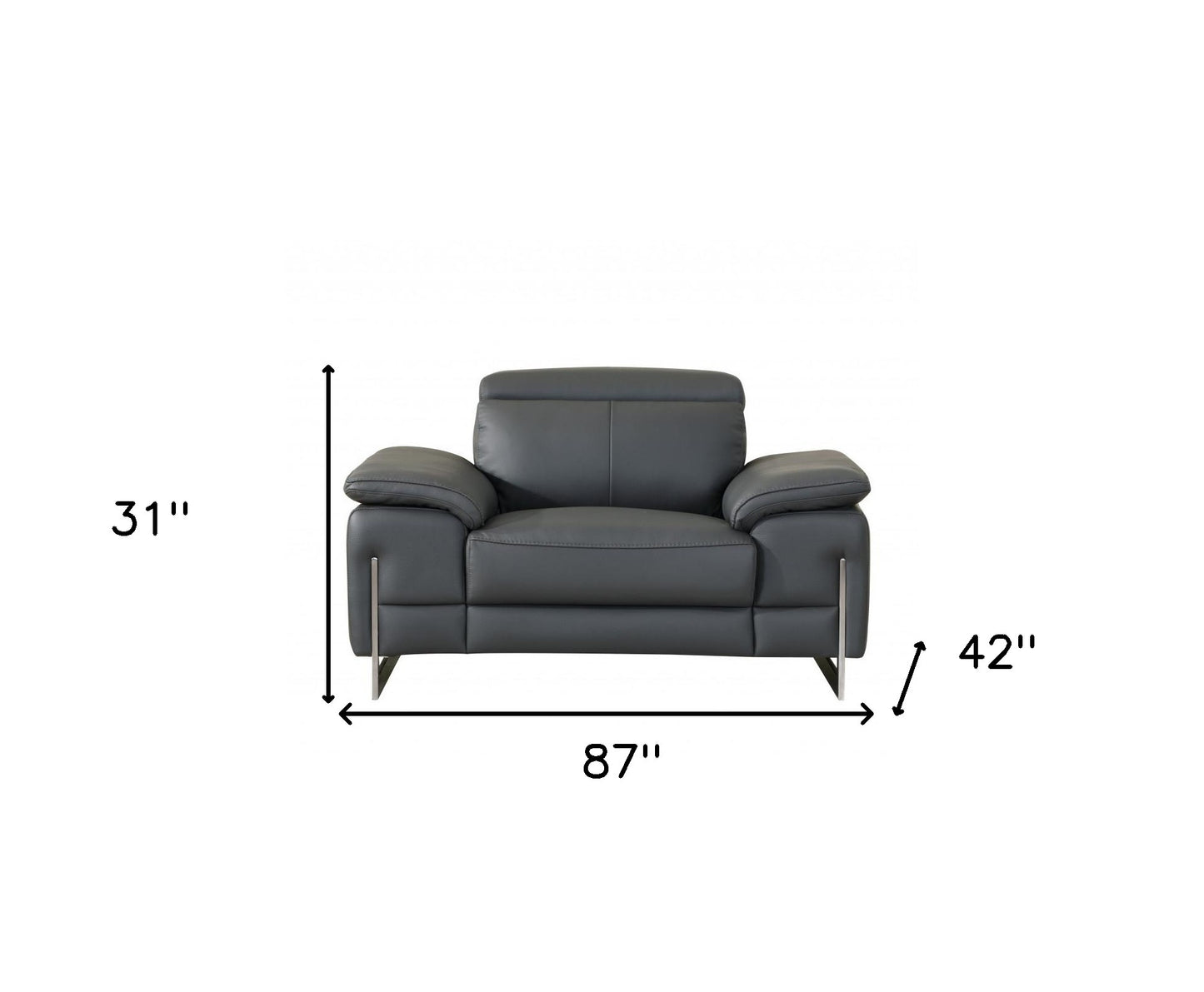 Three Piece Indoor Dark Gray Italian Leather Six Person Seating Set
