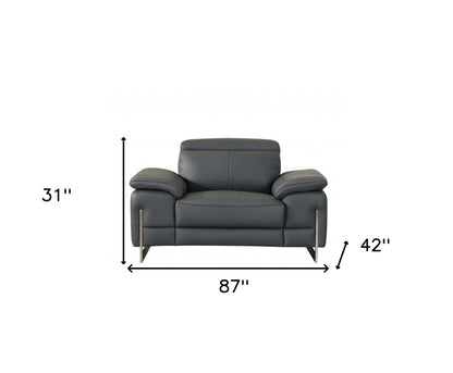 Three Piece Indoor Dark Gray Italian Leather Six Person Seating Set