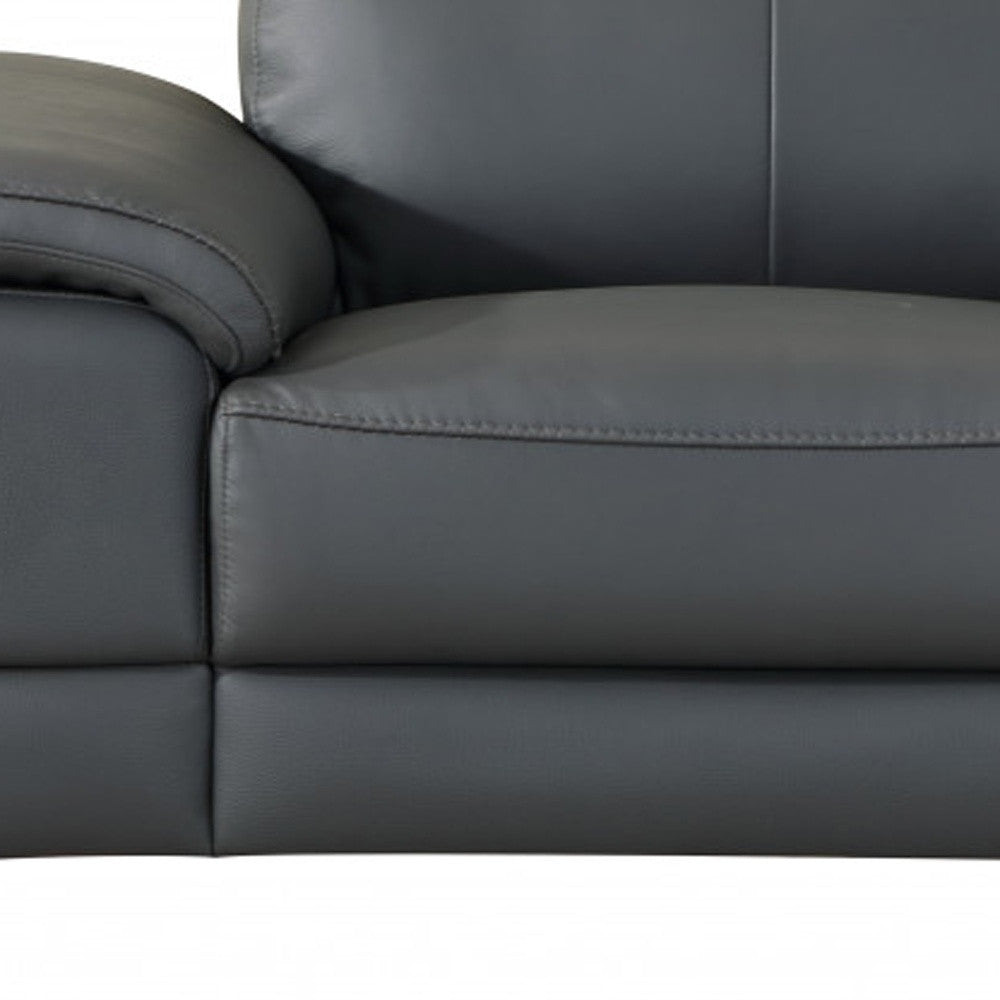 87" Gray And Silver Faux Leather Club Chair