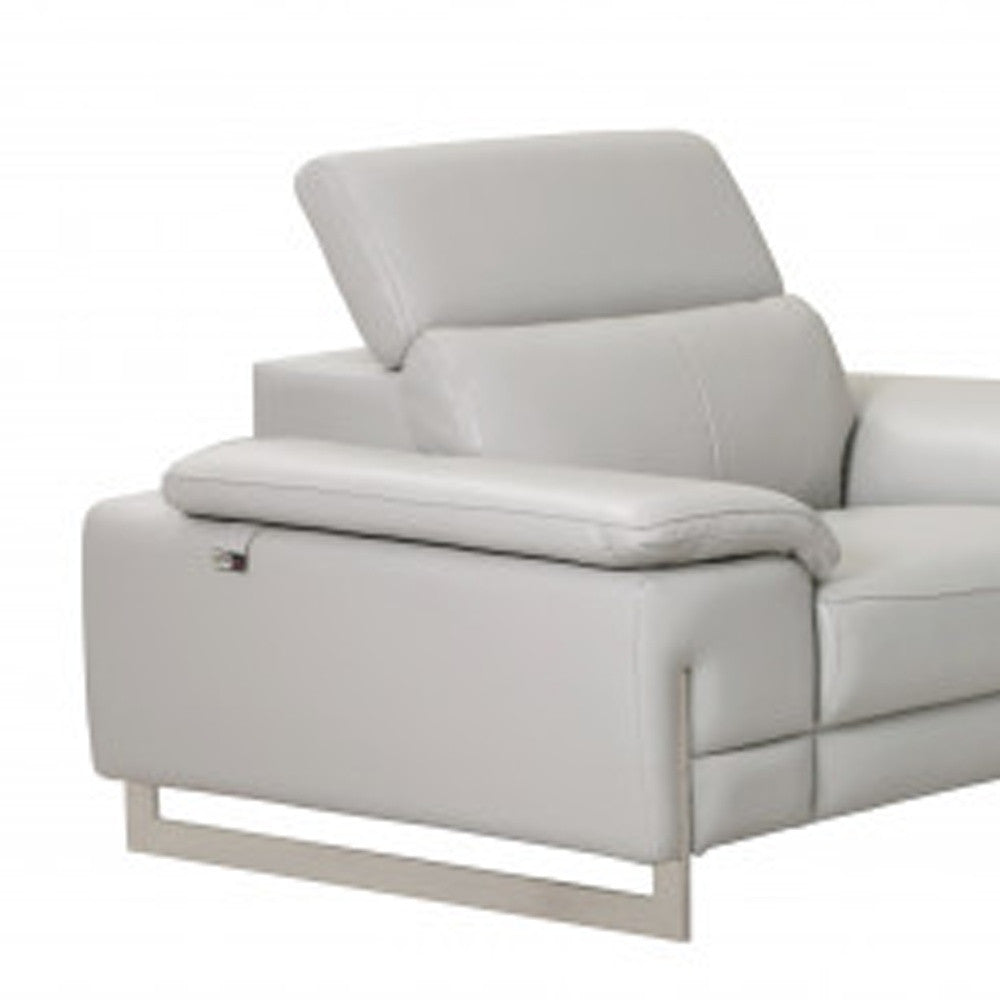 Three Piece Indoor Light Gray Italian Leather Six Person Seating Set