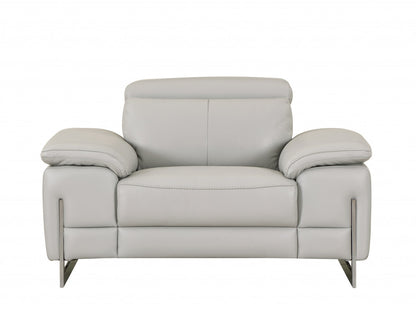 51" Gray And Silver Genuine Leather Chair and a Half