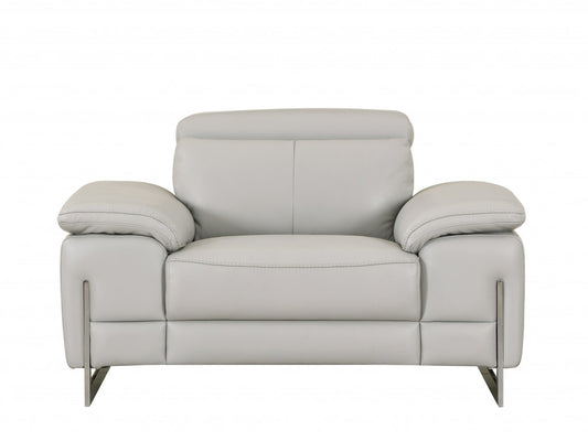 51" Gray And Silver Genuine Leather Chair and a Half