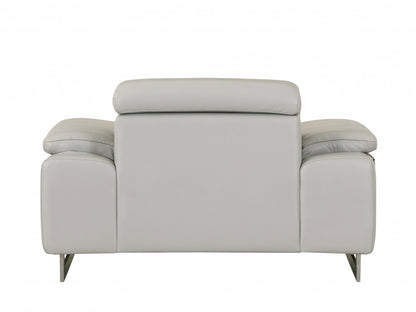 51" Gray And Silver Genuine Leather Chair and a Half