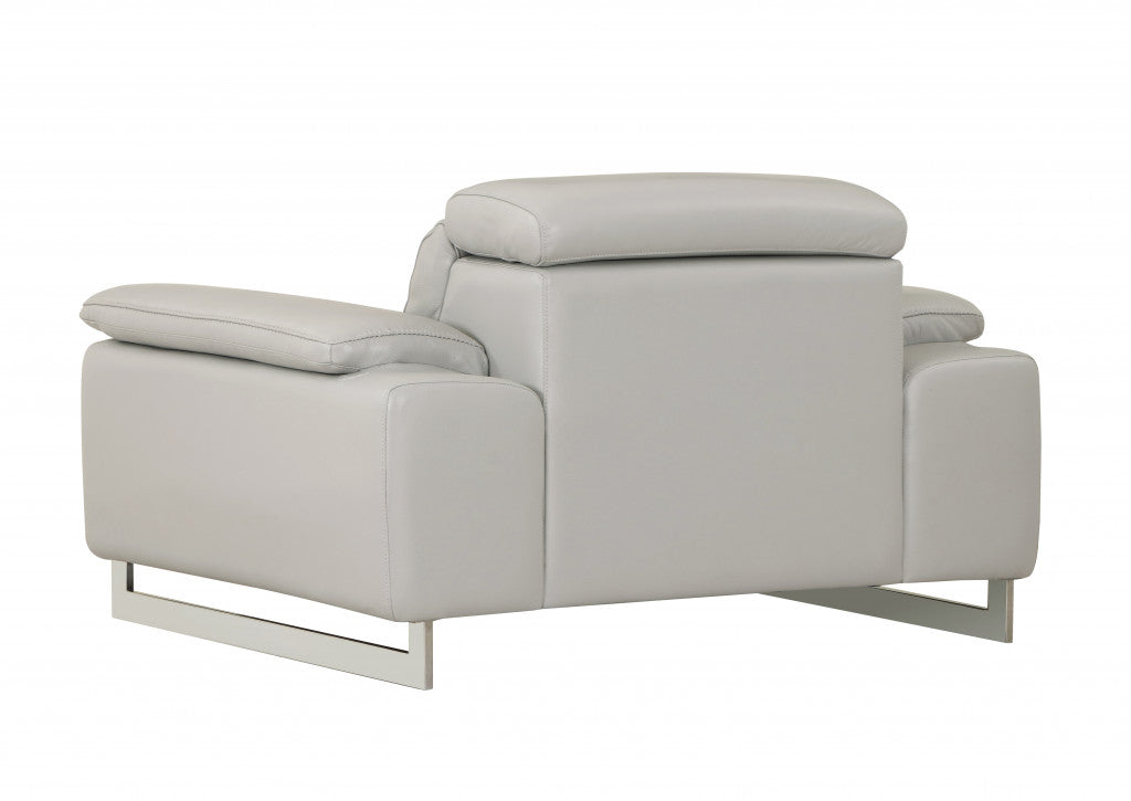 51" Gray And Silver Genuine Leather Chair and a Half