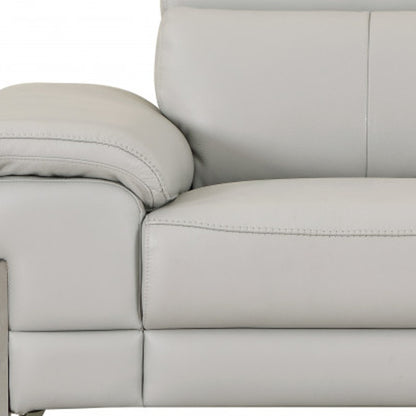 51" Gray And Silver Genuine Leather Chair and a Half