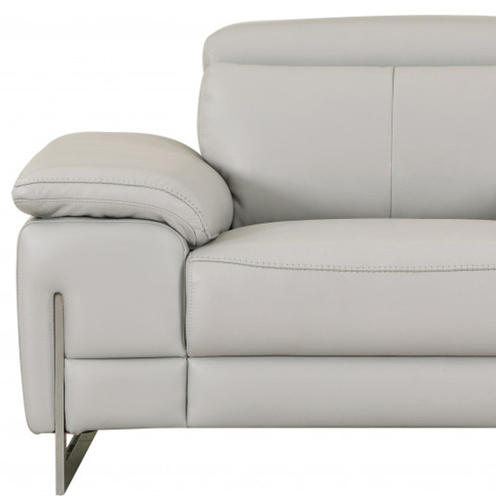 51" Gray And Silver Genuine Leather Chair and a Half
