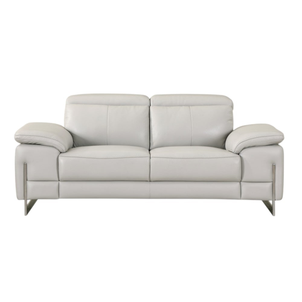 71" Light Gray And Silver Genuine Leather Loveseat