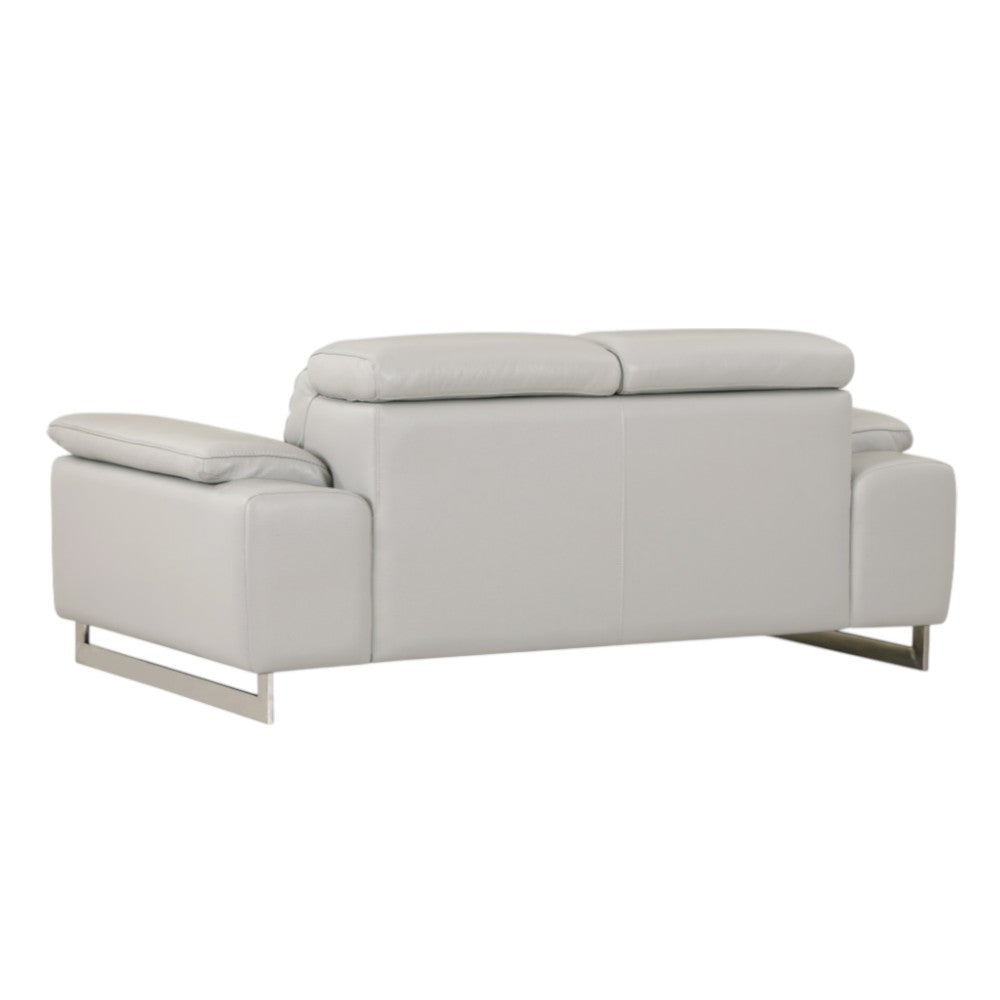 71" Light Gray And Silver Genuine Leather Loveseat