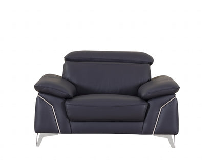 51" Blue And White Genuine Leather Chair and a Half