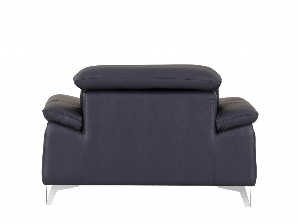51" Blue And White Genuine Leather Chair and a Half