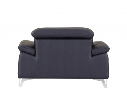 51" Blue And White Genuine Leather Chair and a Half