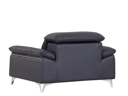 51" Blue And White Genuine Leather Chair and a Half