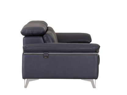 51" Blue And White Genuine Leather Chair and a Half