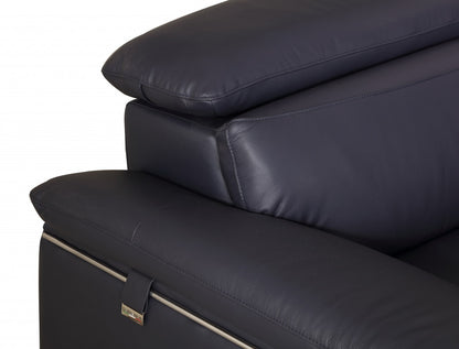 51" Blue And White Genuine Leather Chair and a Half