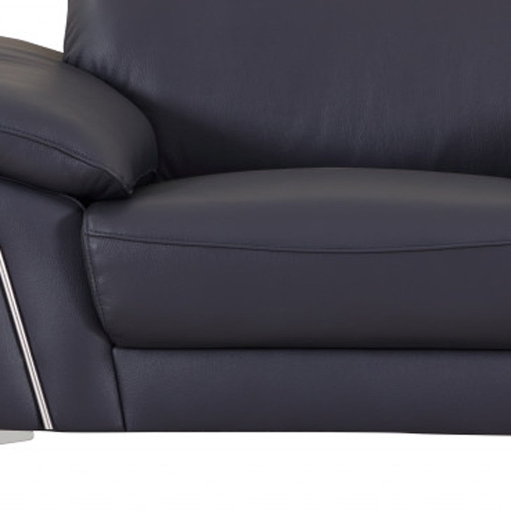 51" Blue And White Genuine Leather Chair and a Half