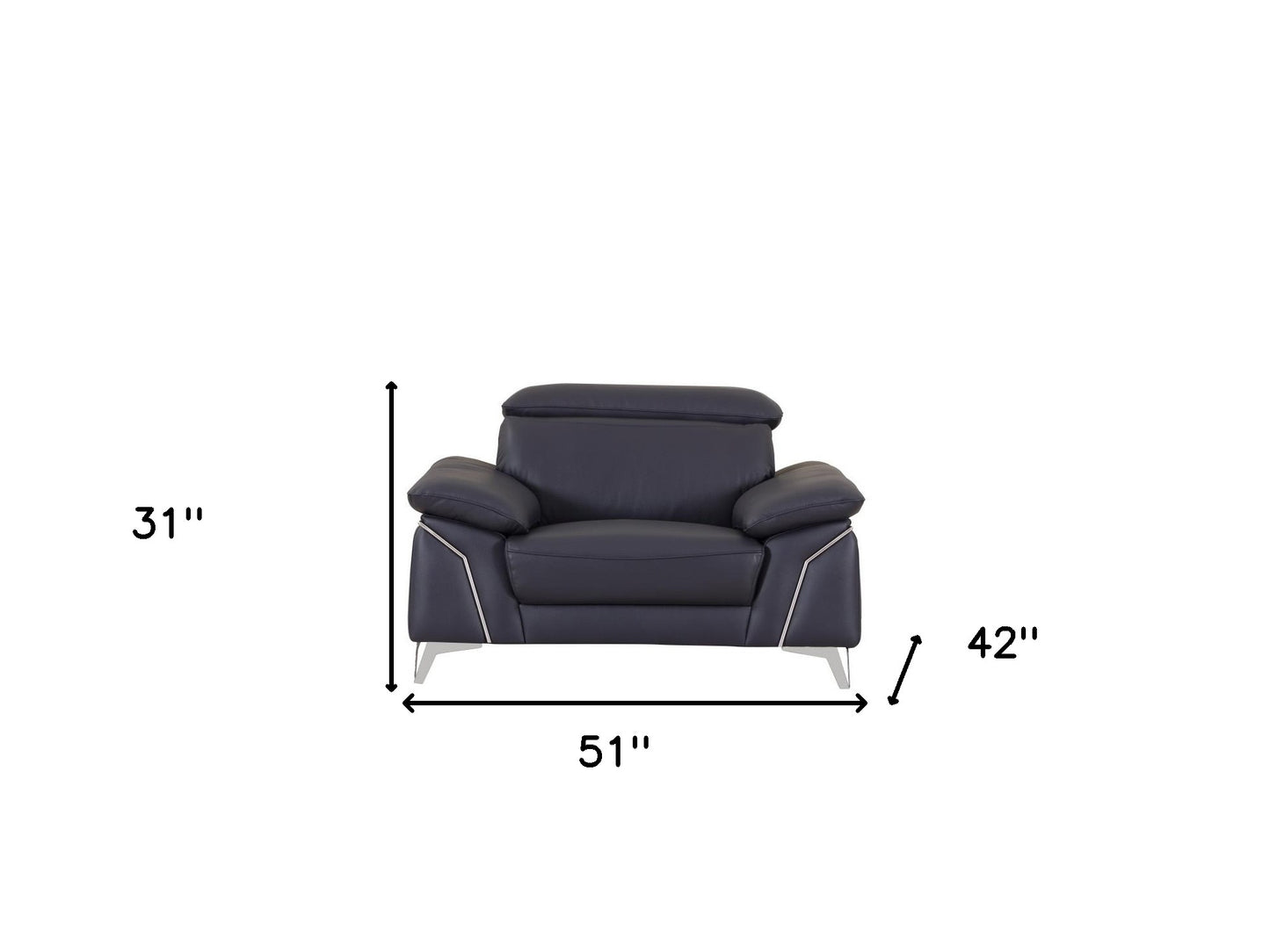 51" Blue And White Genuine Leather Chair and a Half