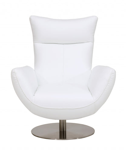 37" White And Silver Genuine Leather Lounge Chair