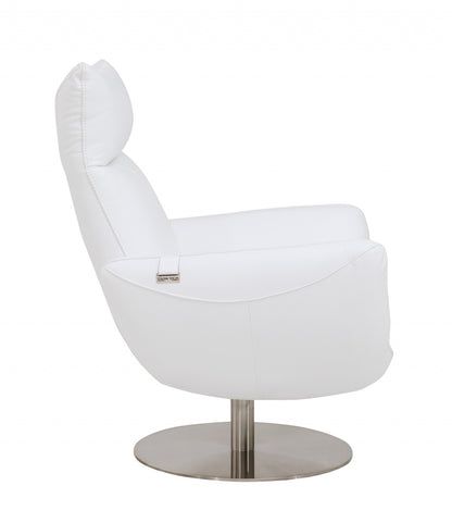 37" White And Silver Genuine Leather Lounge Chair