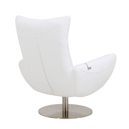 37" White And Silver Genuine Leather Lounge Chair
