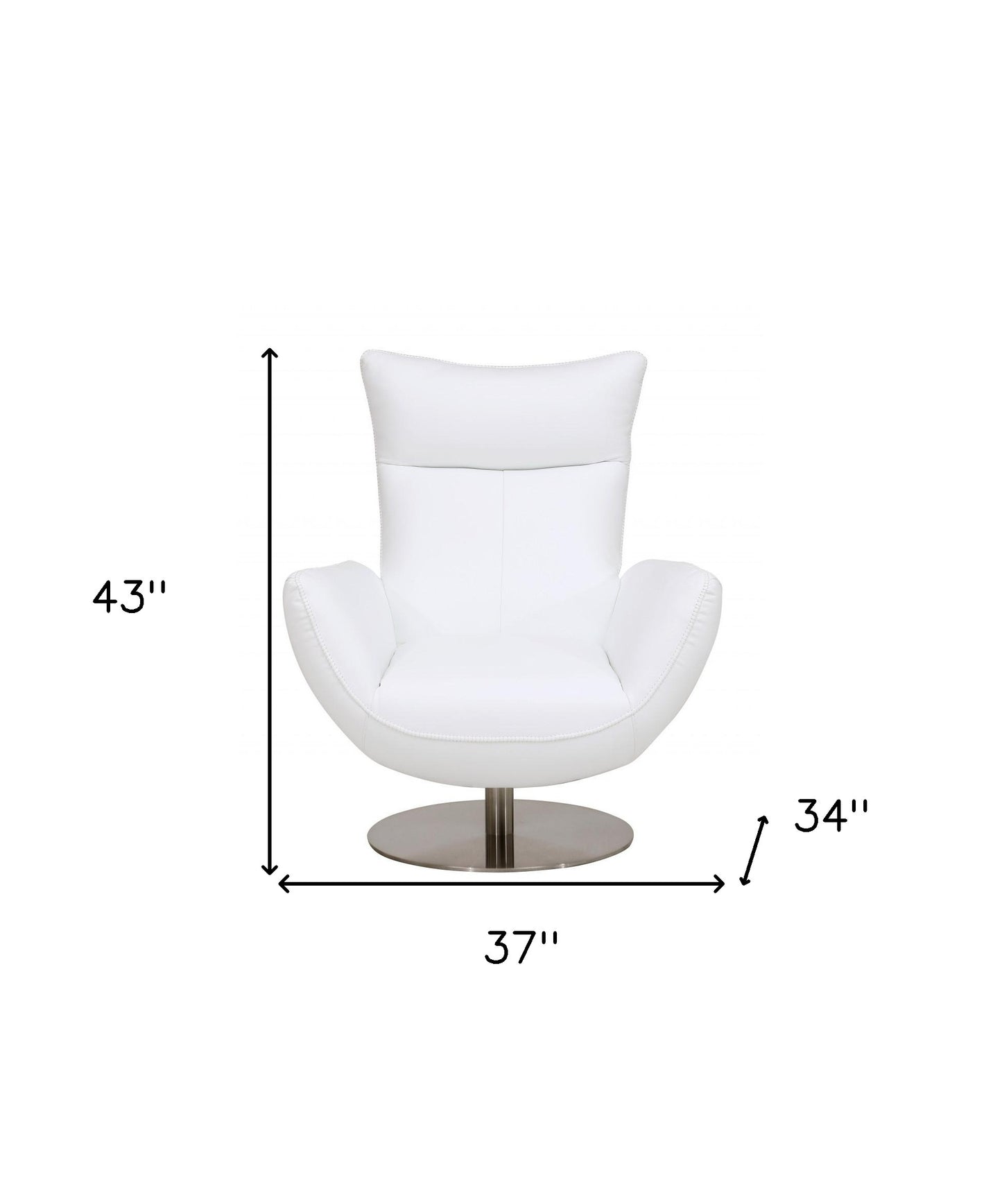 37" White And Silver Genuine Leather Lounge Chair