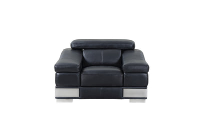 49" Black And Silver Genuine Leather Arm Chair