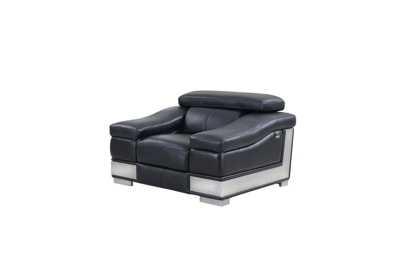 49" Black And Silver Genuine Leather Arm Chair