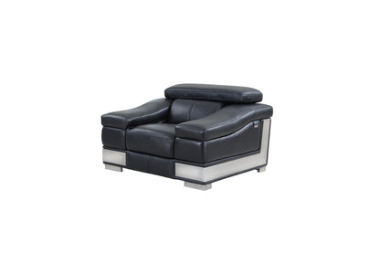 49" Black And Silver Genuine Leather Arm Chair